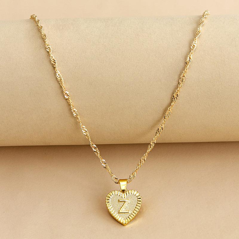 Gold Initial Heart Pendant Necklace - Amara-Z-The Livary