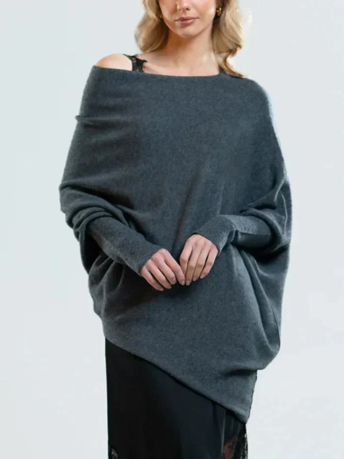 Asymmetric Oversized Women's Sweater - Sophia-Dark grey-The Livary