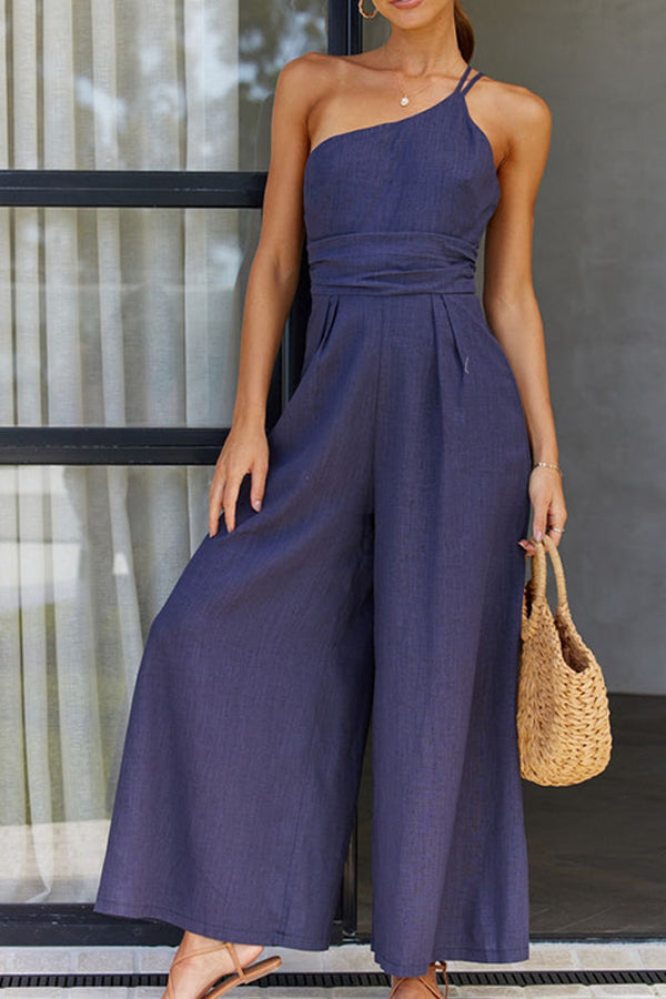 Sleeveless Women's Jumpsuit with Relaxed Fit – Mireille-Dark blue-S-The Livary