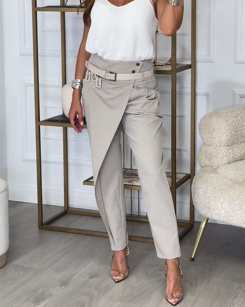 Trendy Ladies Patchwork Trousers with Belt - Liv-Grey-S-The Livary