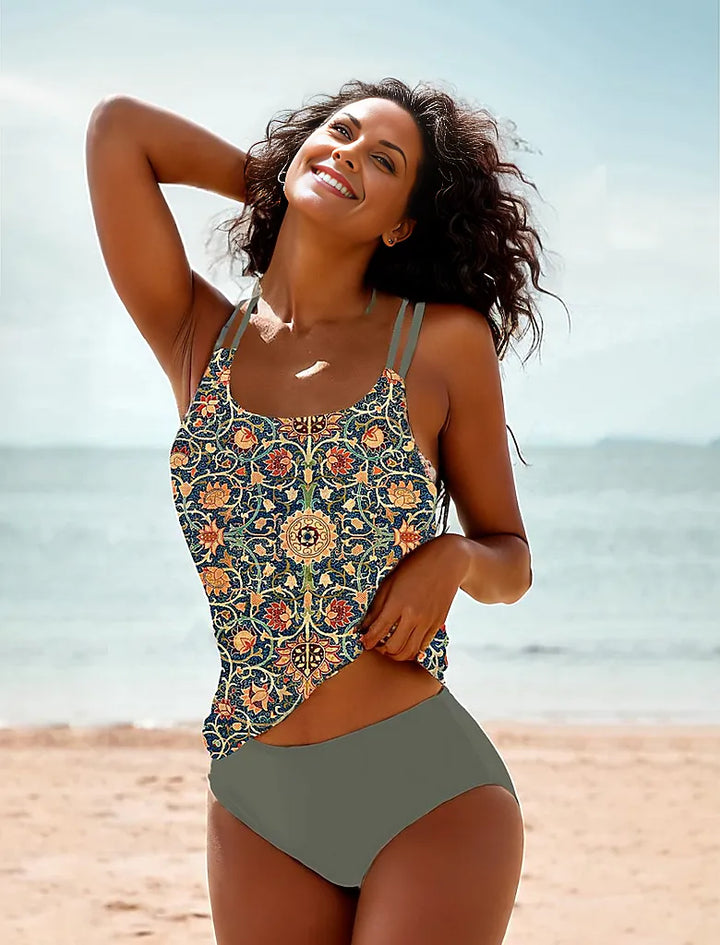Stylish Sleeveless Bikini with Attractive Pattern - SummerGlow-S (36/38)-The Livary