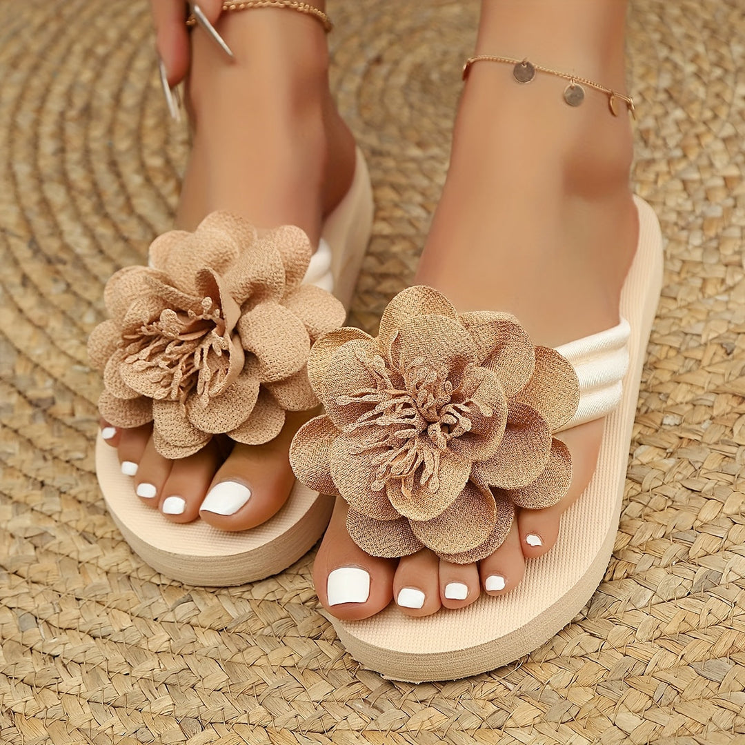 Stylish women's slippers with floral detail for summer - FlowerStep-Beige-3-The Livary
