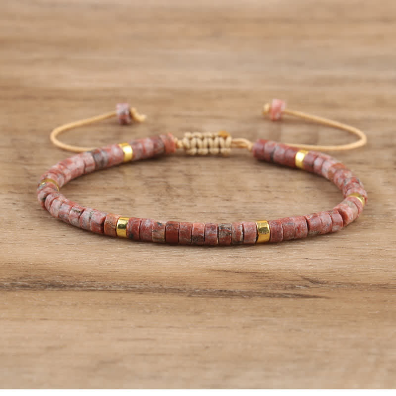 Braided Bracelet with 2.4 mm Natural Stone Rollers - Seraphina-Granite-The Livary