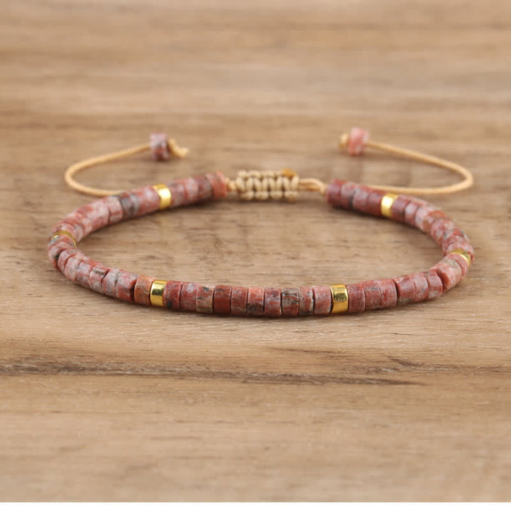 Braided Bracelet with 2.4 mm Natural Stone Rollers - Seraphina-Granite-The Livary