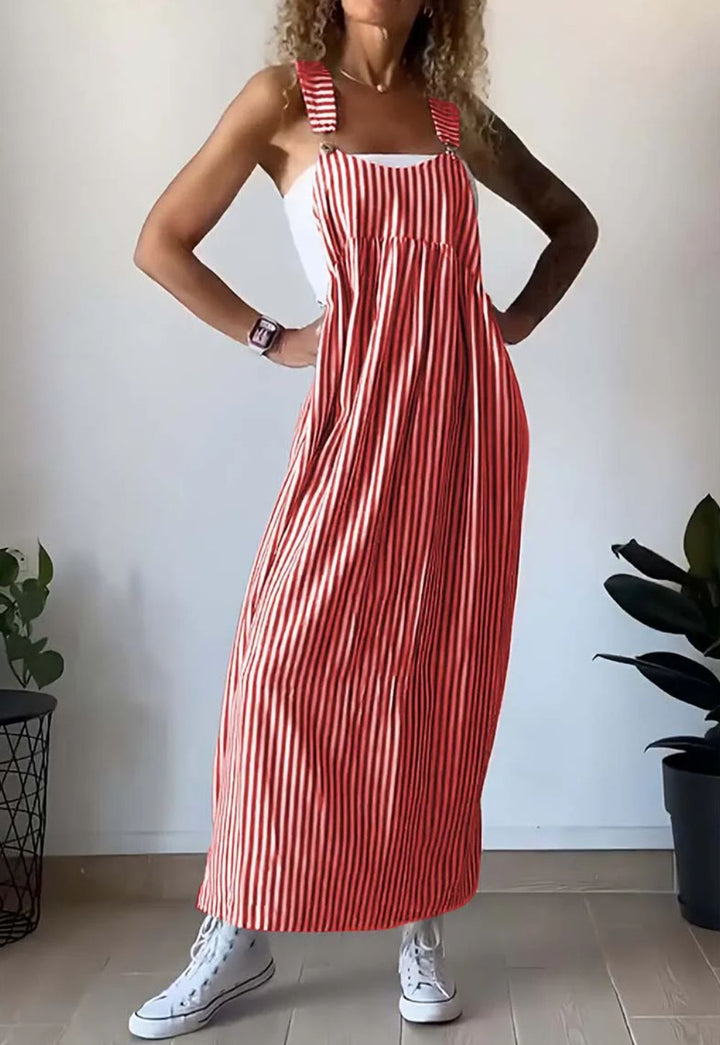 Stylish Striped Casual Jumpsuit with Comfort Cut – Liana-Red-S-The Livary