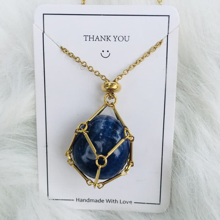 Small Natural Crystal Stone Bracelet Necklace - Iris-Lapis Lazuli-Gold-The Livary
