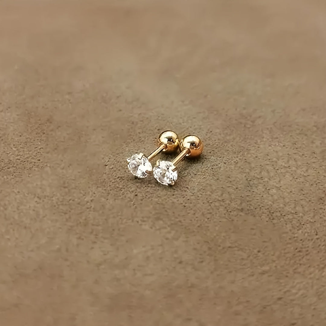 Stylish Zirconia Stud Earrings made of Titanium Steel - Lumen-0.16 IN 1 Pair-The Livary
