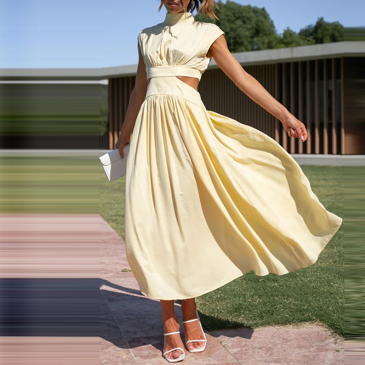 Comfortable and Stylish Stretch Dress - Mira-Yellow-S-The Livary