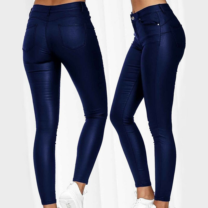 Leather stretch trousers with a high waist - Raffaela-Black-S-The Livary