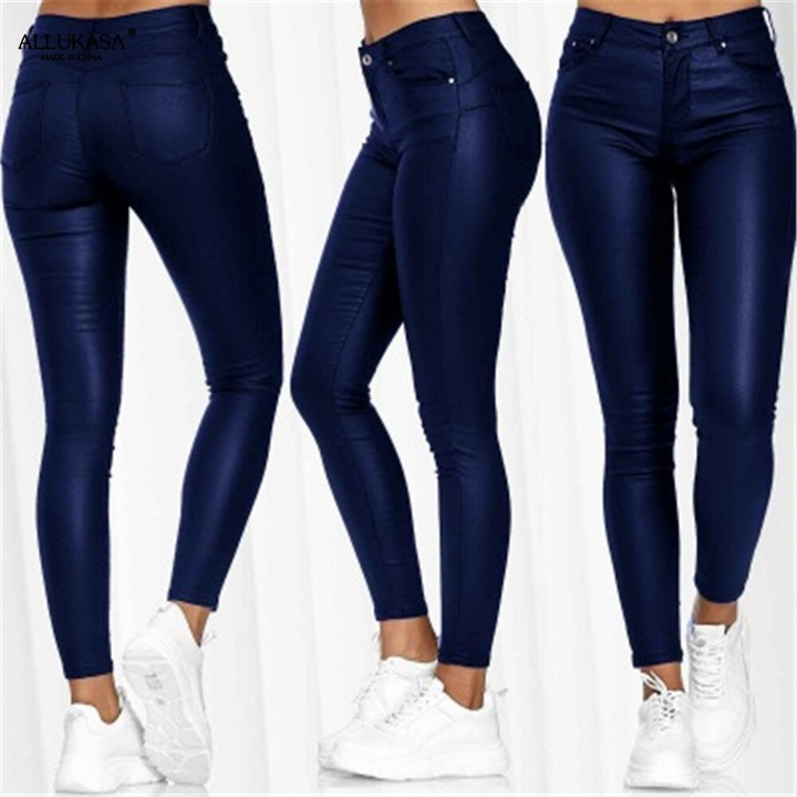 Leather stretch trousers with a high waist - Raffaela-Black-S-The Livary