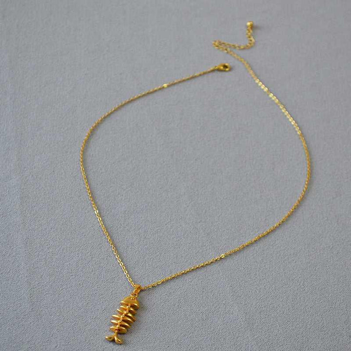 Gold Fishbone Necklace - Noelle-The Livary