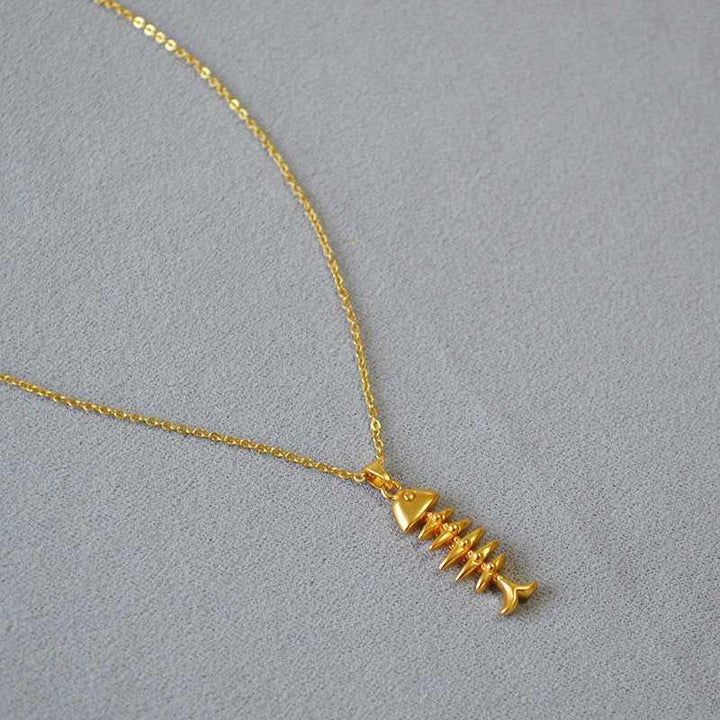 Gold Fishbone Necklace - Noelle-The Livary