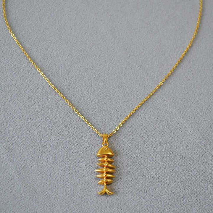Gold Fishbone Necklace - Noelle-The Livary