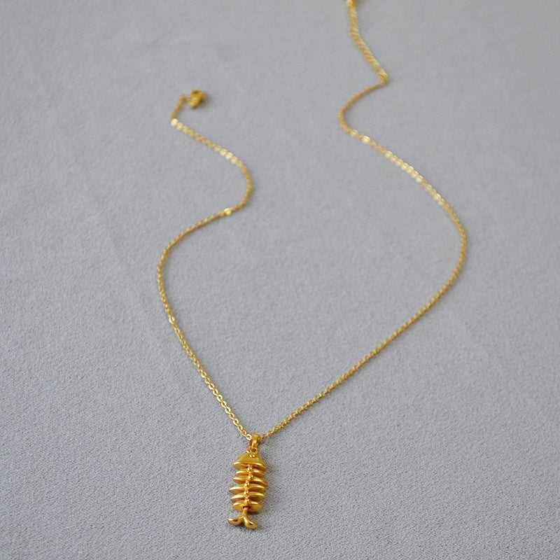 Gold Fishbone Necklace - Noelle-The Livary