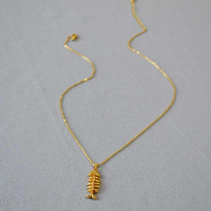 Gold Fishbone Necklace - Noelle-The Livary