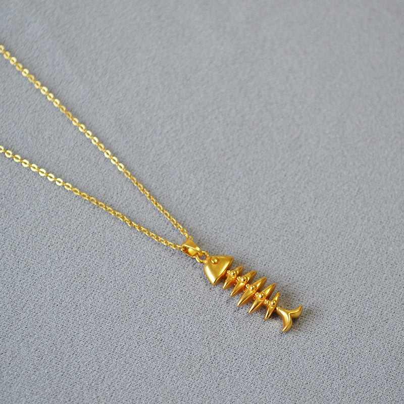 Gold Fishbone Necklace - Noelle-The Livary