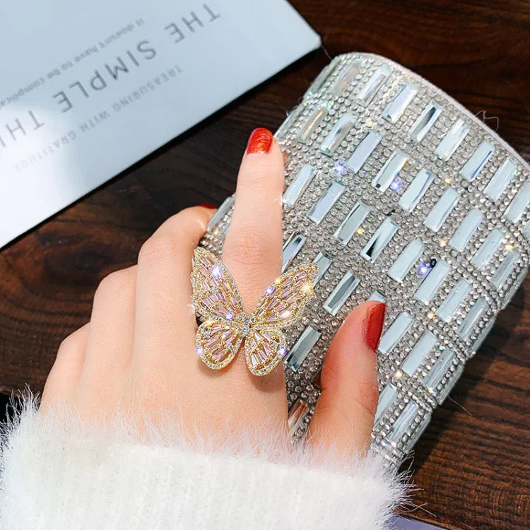 Crystal Butterfly Ring - Elena-Silver-The Livary