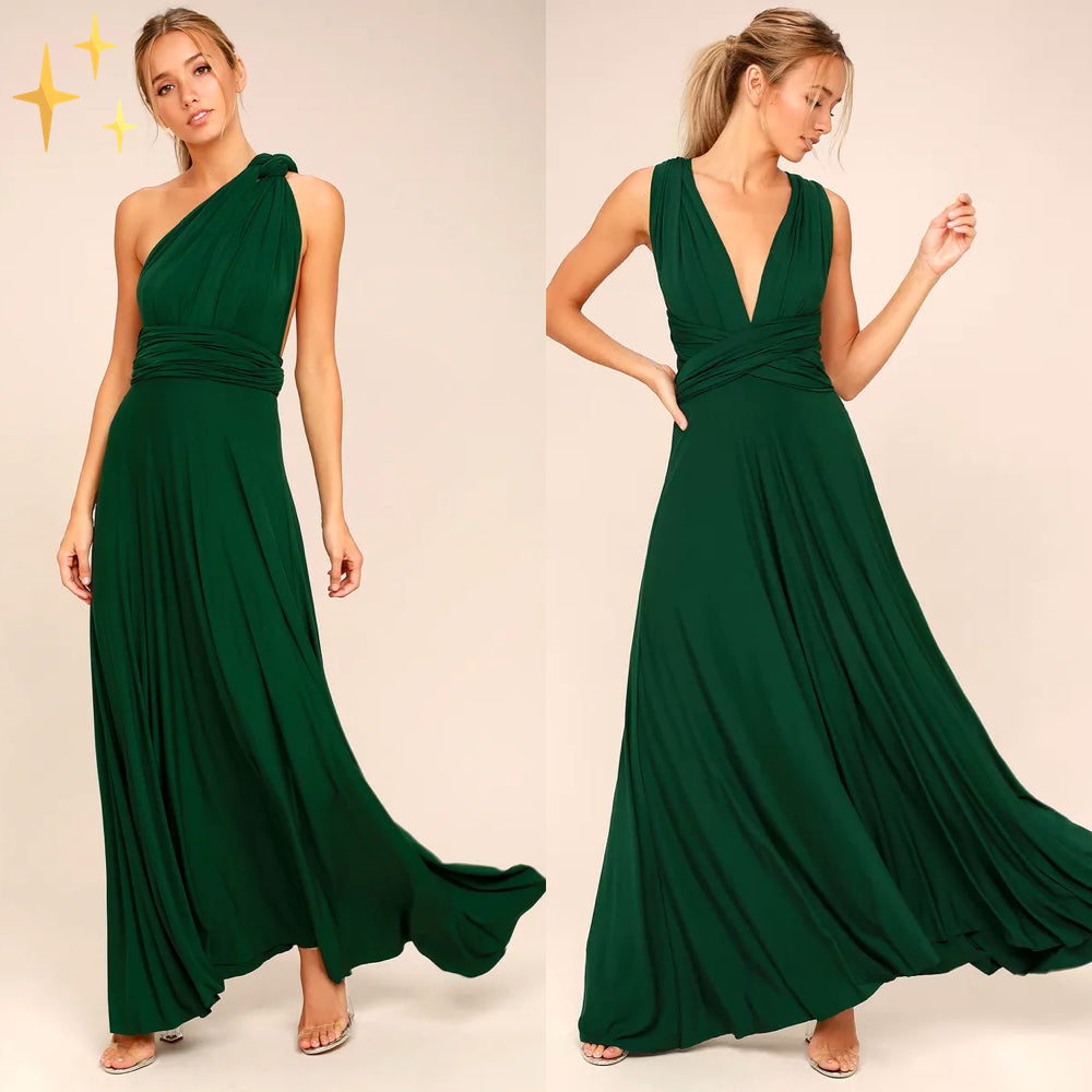 Wrap dress for women – Versatile & transformable with over 50 styling variations – Mira-Dark green-S-The Livary