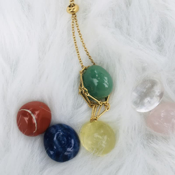 Small Natural Crystal Stone Bracelet Necklace - Iris-Rose quartz-Silver-The Livary