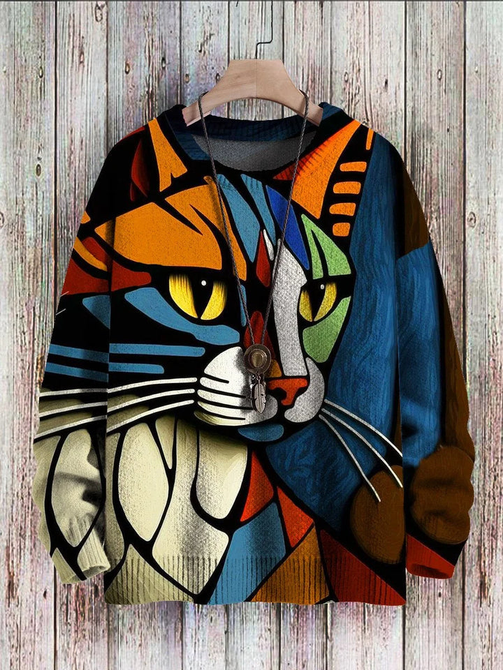 Cheerful Cat Print Sweater for Women - Cleo-Pukkie-S-The Livary