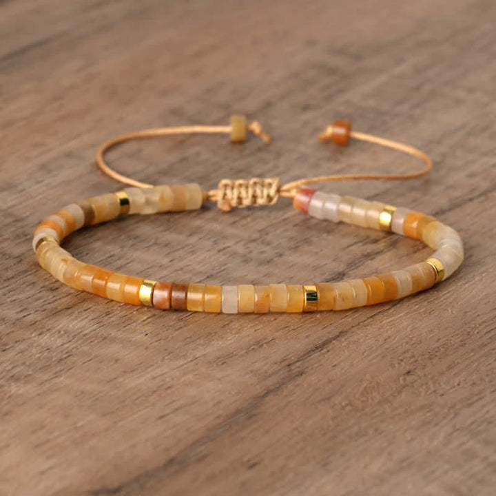 Braided Bracelet with 2.4 mm Natural Stone Rollers - Seraphina-Yellow aventurine-The Livary