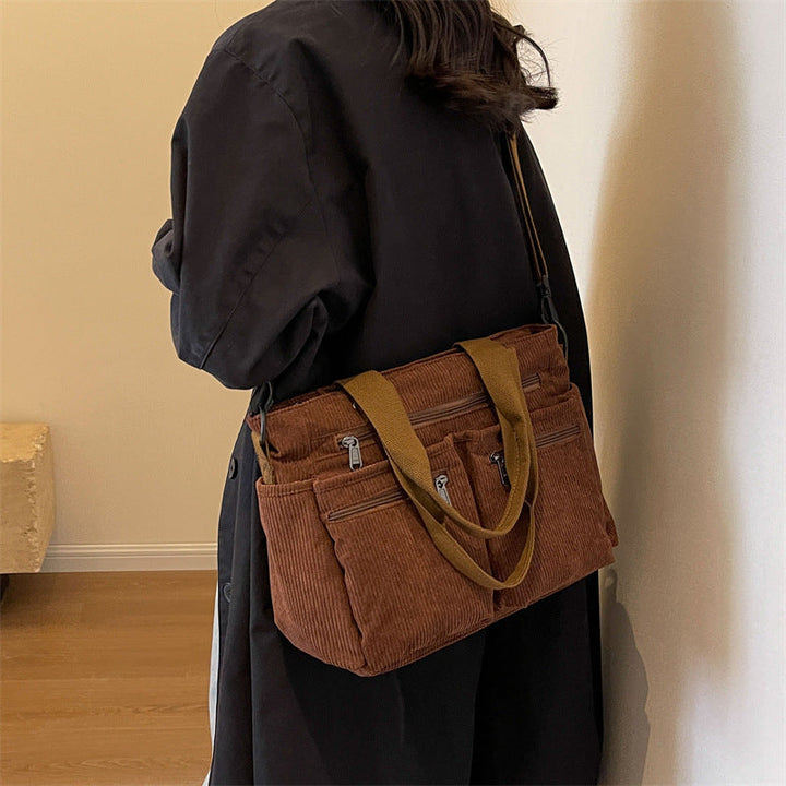 Trendy Corduroy Shoulder Bag - VelvetVogue-Beige-The Livary
