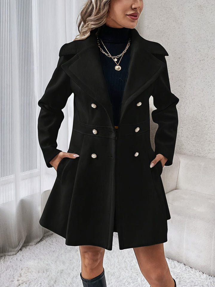 Stylish Flare Coat with Double-Breasted Buttons - Isadora-Black-S-The Livary