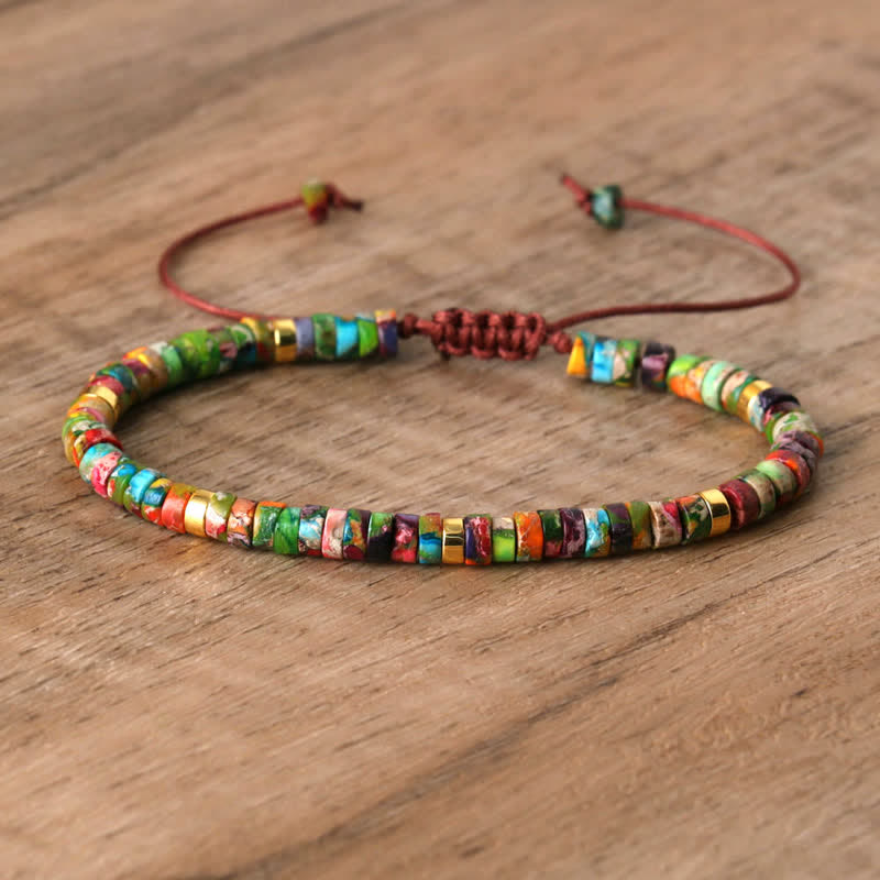 Braided Bracelet with 2.4 mm Natural Stone Rollers - Seraphina-Colourful emperor stone-The Livary