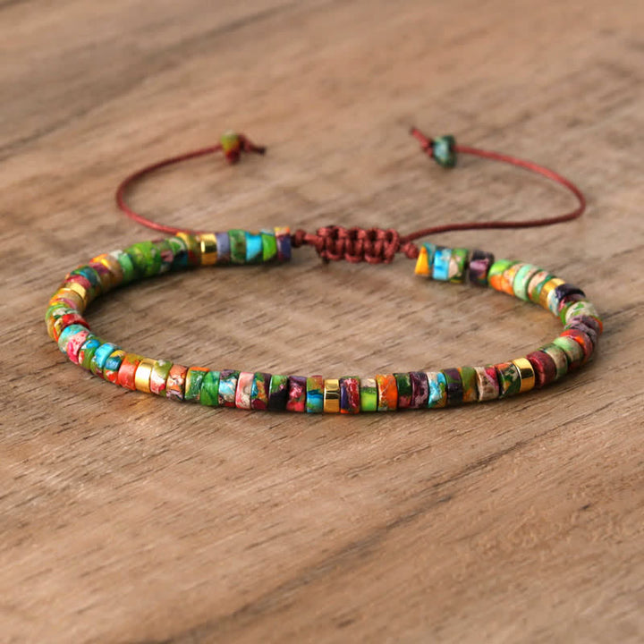 Braided Bracelet with 2.4 mm Natural Stone Rollers - Seraphina-Colourful emperor stone-The Livary