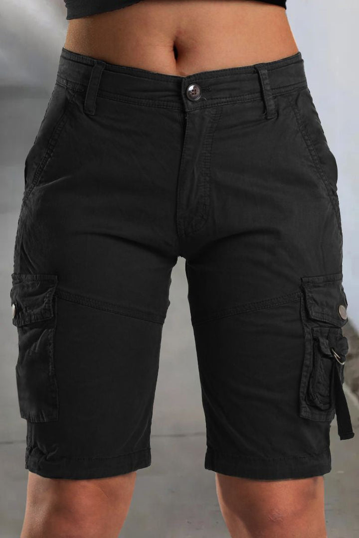 Ladies' Cargo Shorts with Pockets and Comfortable Fit for Summer - Malea-Black-XS-The Livary
