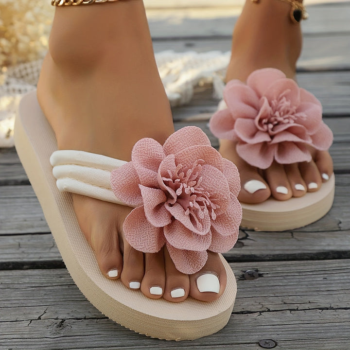 Stylish women's slippers with floral detail for summer - FlowerStep-Rose Red-3-The Livary