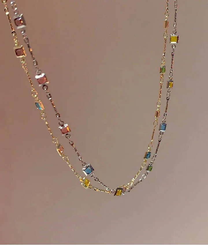 Lovely Gold/Silver Necklace with Colourful Stones - Ivy-Gold-The Livary