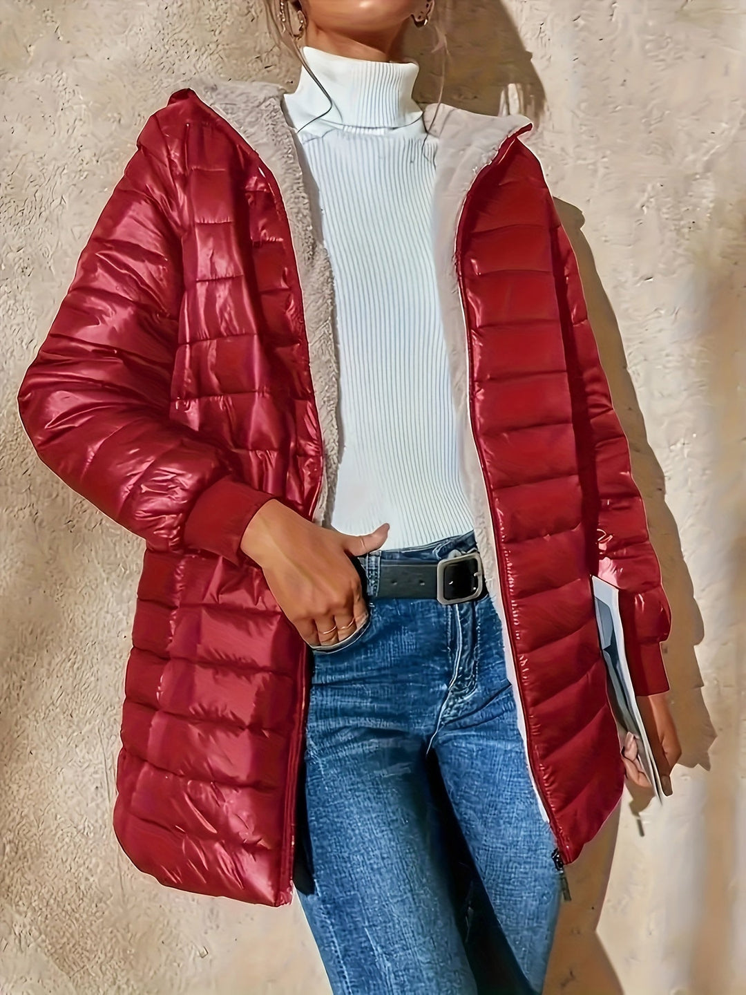 Fleece Lined Women's Jacket with Zip - Eliza-Bordeaux red-XS-The Livary