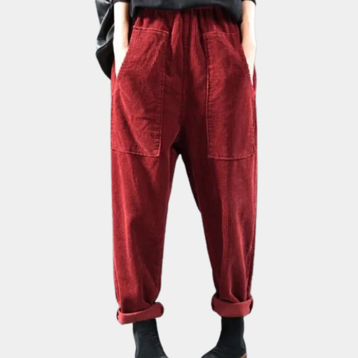 Casual Ribbed Velvet Trousers for Women - Marlowe-Red-XS-The Livary