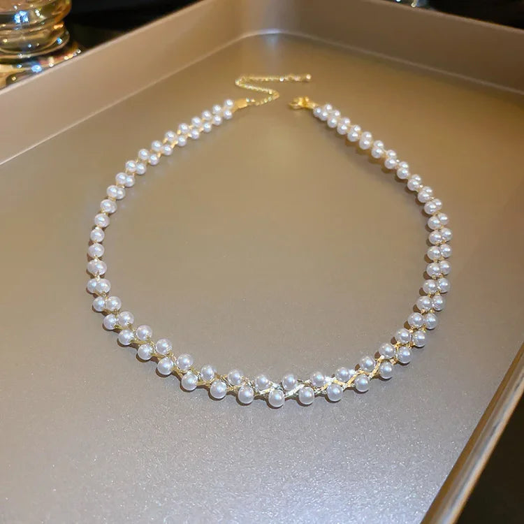 Double Crystals and Pearls Necklace - Amira-Pearls-The Livary