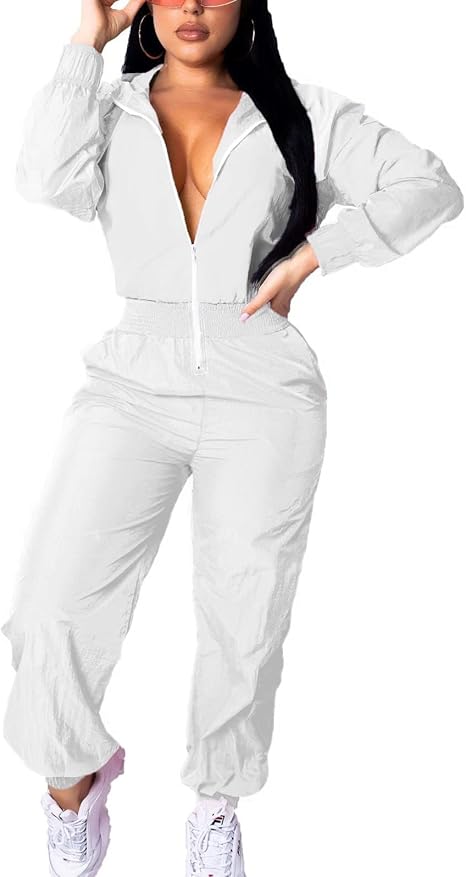 Retro Women's Windbreaker Jumpsuit - Elodie-Cream White-S-The Livary