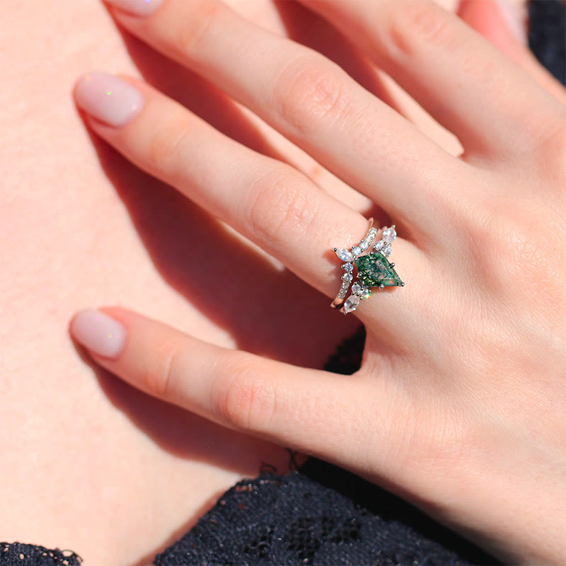 Stylish 2-piece Moss Agate Ring Set - Serenia-Rose gold-1.93 inches-The Livary
