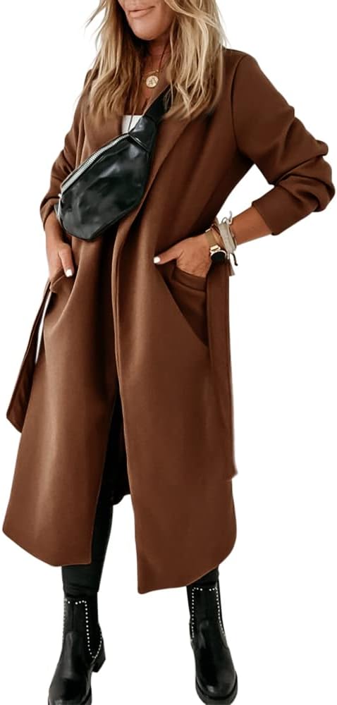 Ladies Classic Coat with Notched Collar and Open Front – Paulina-Olive green-S-The Livary