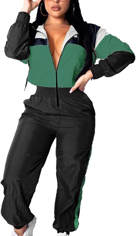 Retro Women's Windbreaker Jumpsuit - Elodie-Green-S-The Livary