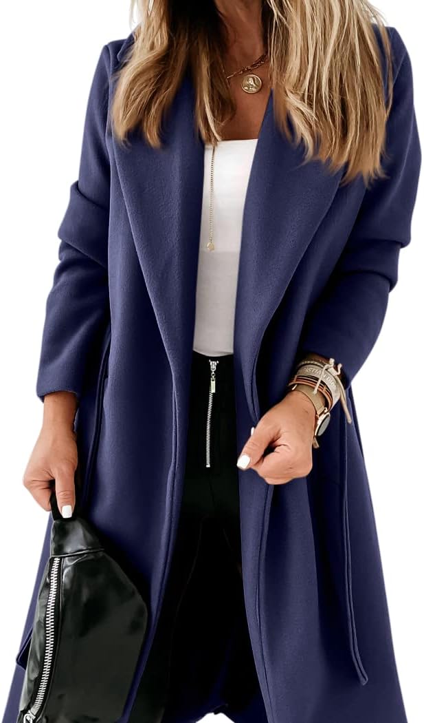 Ladies Classic Coat with Notched Collar and Open Front – Paulina-Blue-S-The Livary