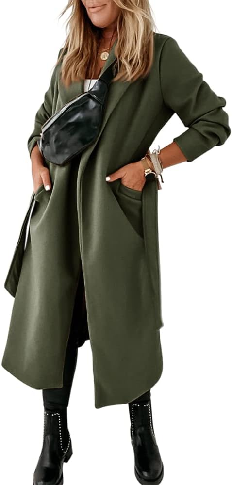 Ladies Classic Coat with Notched Collar and Open Front – Paulina-Olive green-S-The Livary