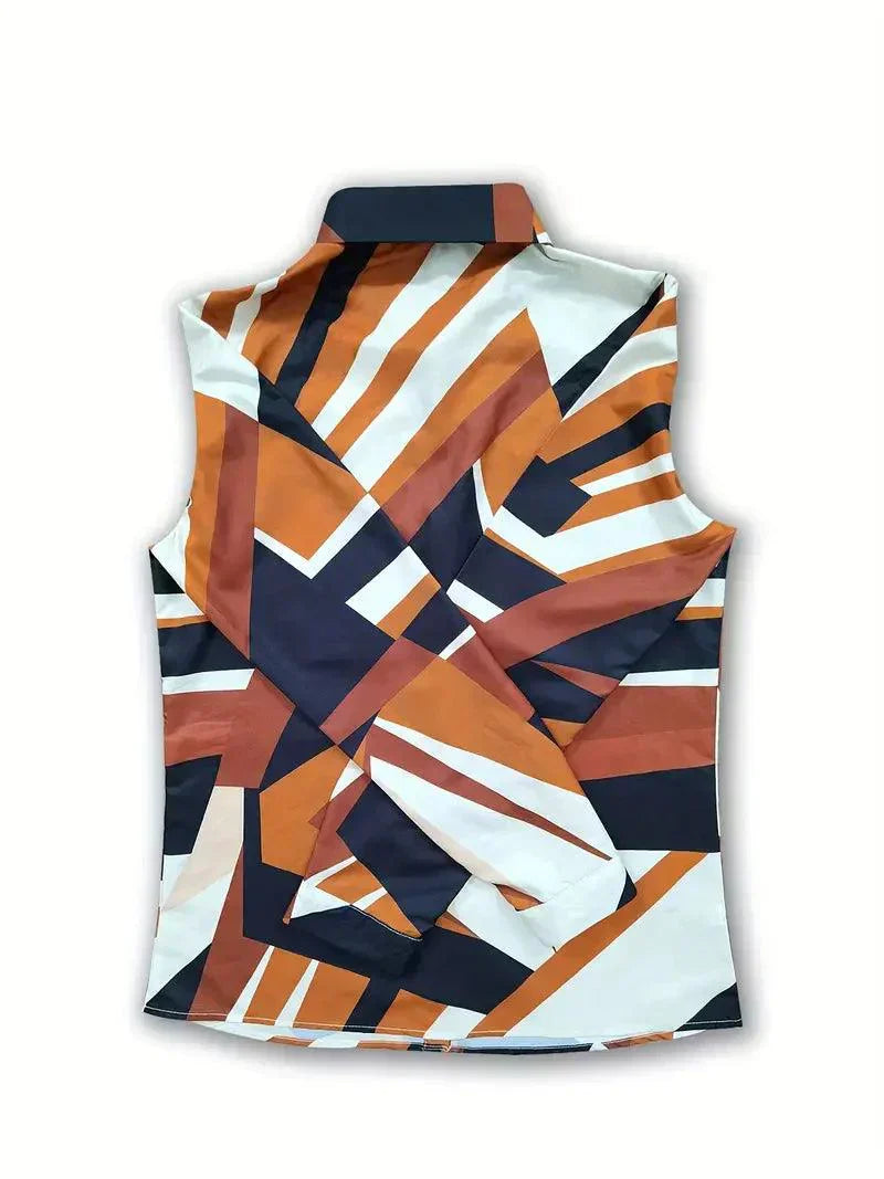 Trendy women's blouse with abstract pattern and button placket – Marlene-White-XS-The Livary