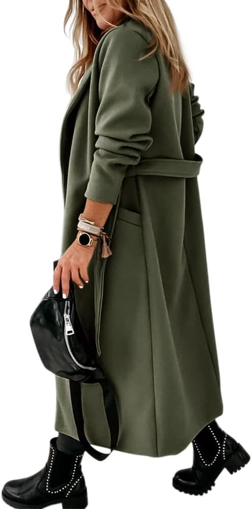 Ladies Classic Coat with Notched Collar and Open Front – Paulina-Olive green-S-The Livary