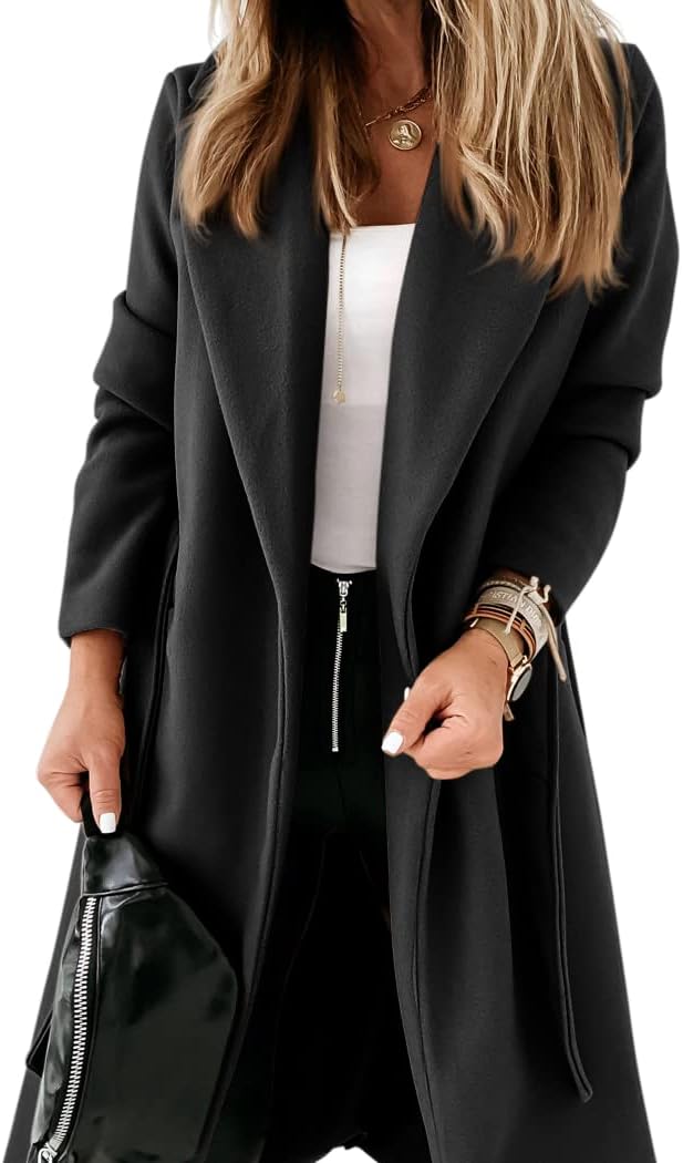 Ladies Classic Coat with Notched Collar and Open Front – Paulina-Black-S-The Livary