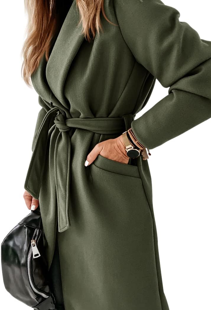 Ladies Classic Coat with Notched Collar and Open Front – Paulina-Olive green-S-The Livary