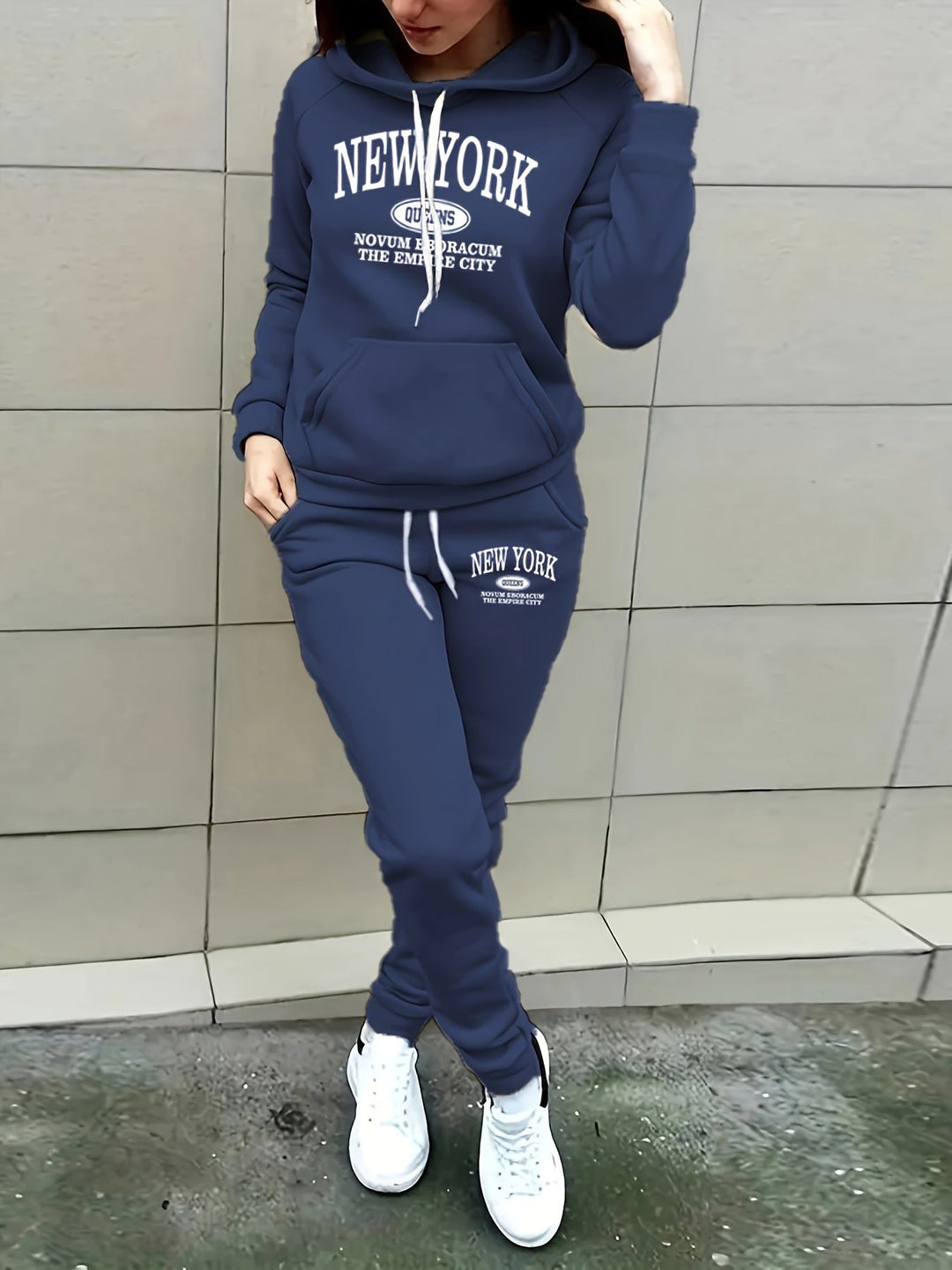 Two-Piece Hoodie Set with New York Print - Noelle-S-The Livary