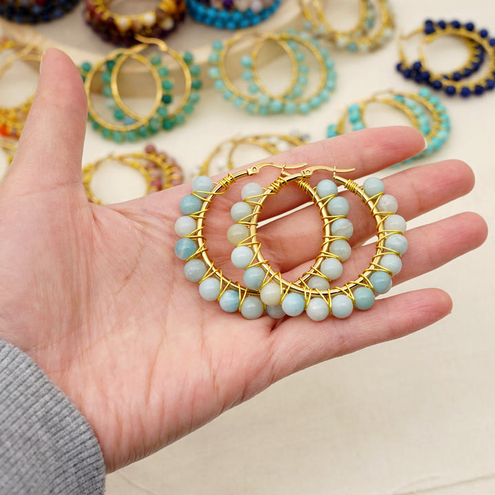Boho Natural Crystals Large Hoop Earrings - Sanne-Amazonite-The Livary