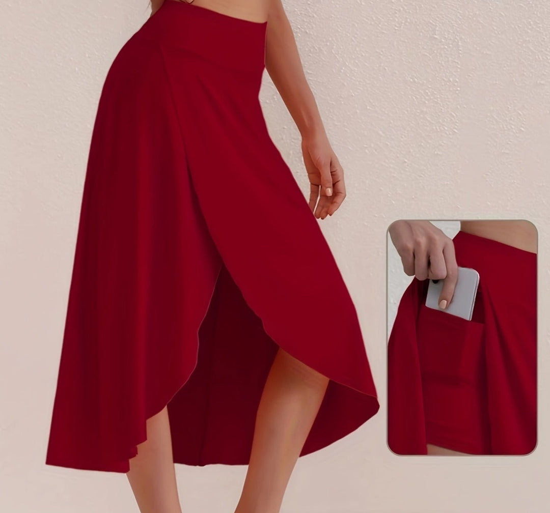 Sporty women's skirt with a high waistband & asymmetric cut – Alexia-Coral-S-The Livary