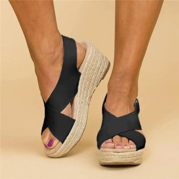 Comfortable Orthopaedic Wedge Espadrilles - Clara-Black-2.5-The Livary