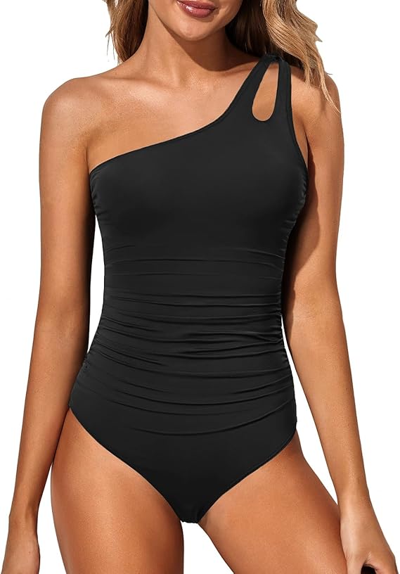 Trendy & Stylish One-Shoulder Swimsuit for Women – Daria-Black-S-The Livary